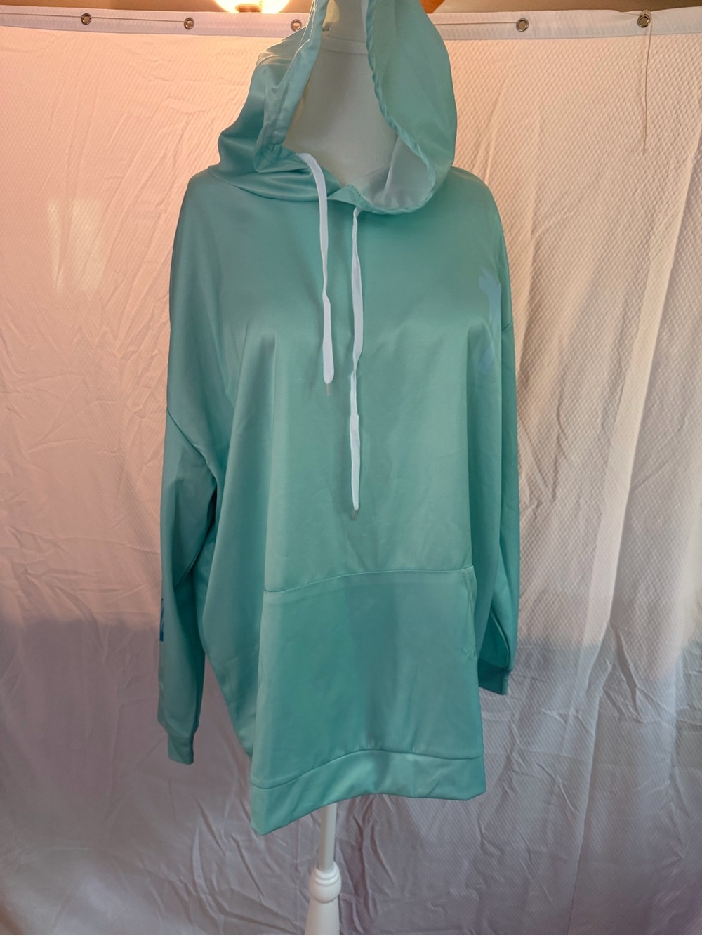 Women’s Light Teal Hooded Pullover Sweatshirt with Kangaroo Pocket